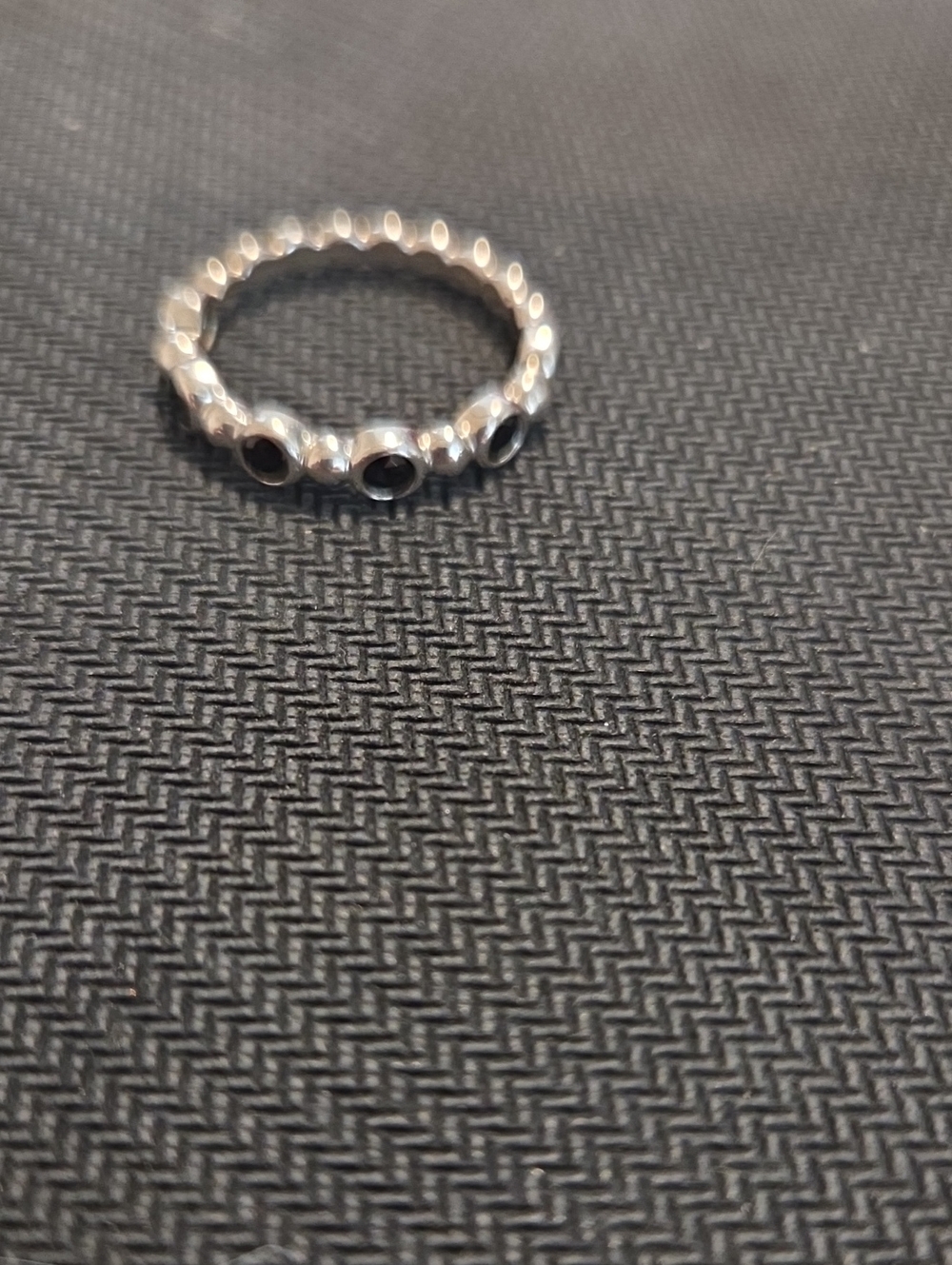Tiffany & Co. Sterling Silver Beaded Ring with Black Accents